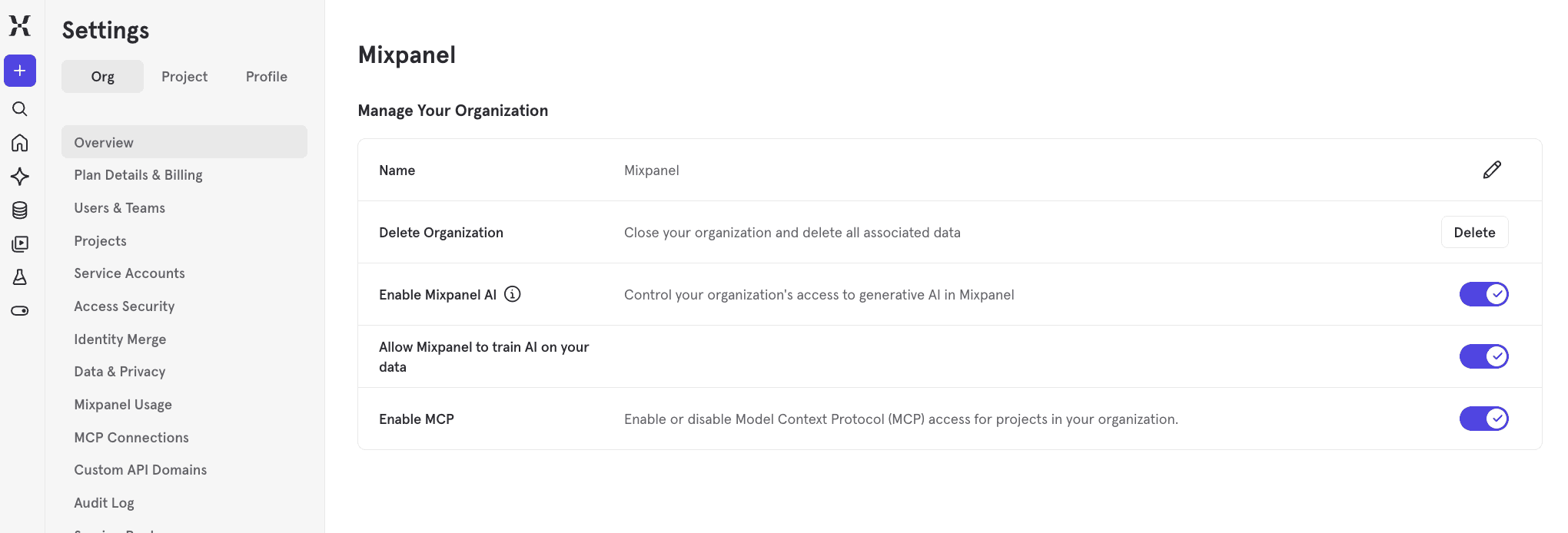 Mixpanel AI Settings